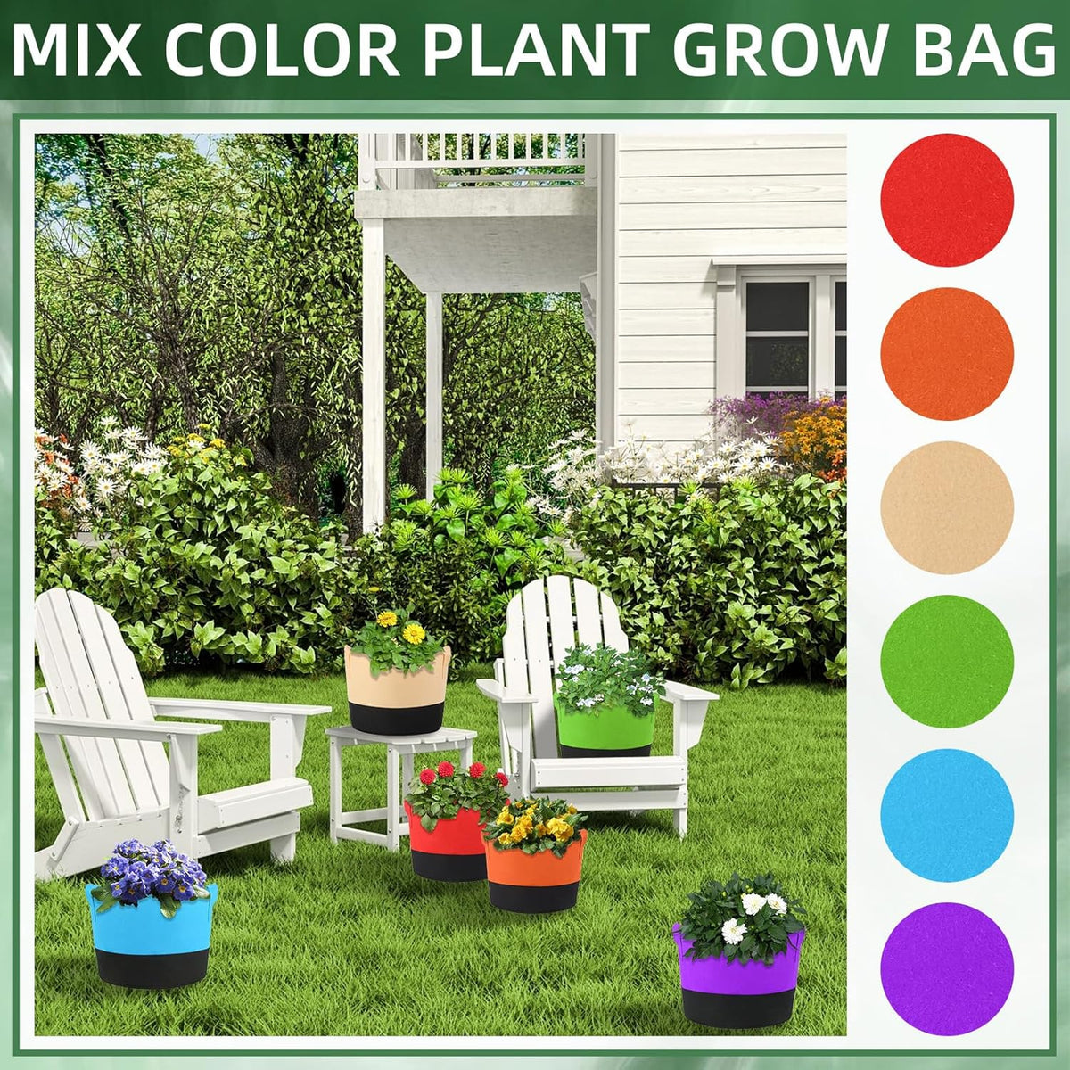 12 Pack Multicolor 10 Gallon Grow Bags - Fabric Plant Pots with Handles for Outdoor Garden and Vegetable Planting