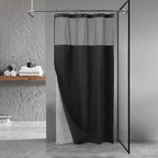 N&Y HOME Stall Waffle Weave Shower Curtain with Snap-in Fabric Liner & Hooks Set - 36" x 72" Small Shower Stall Size, Hotel Style & Mesh Top Window, Machine Washable - 36x72, Black