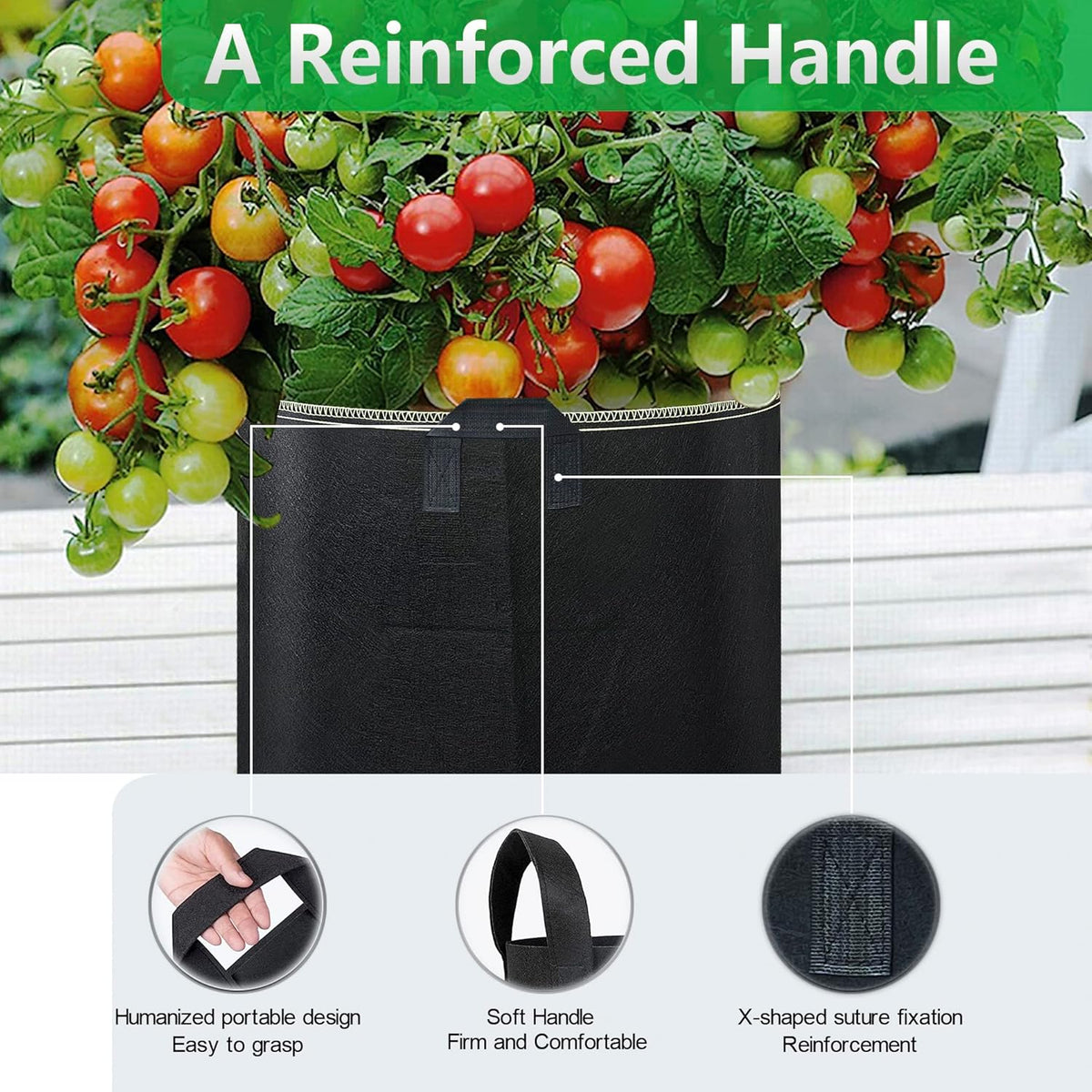 LINERY 10-Pack 10 Gallon Grow Bag Planting Black Heavy Duty Thickened Grow Bag with Handles Non-Woven Fabric Plant Pots (10-Pack 10 Gallon)