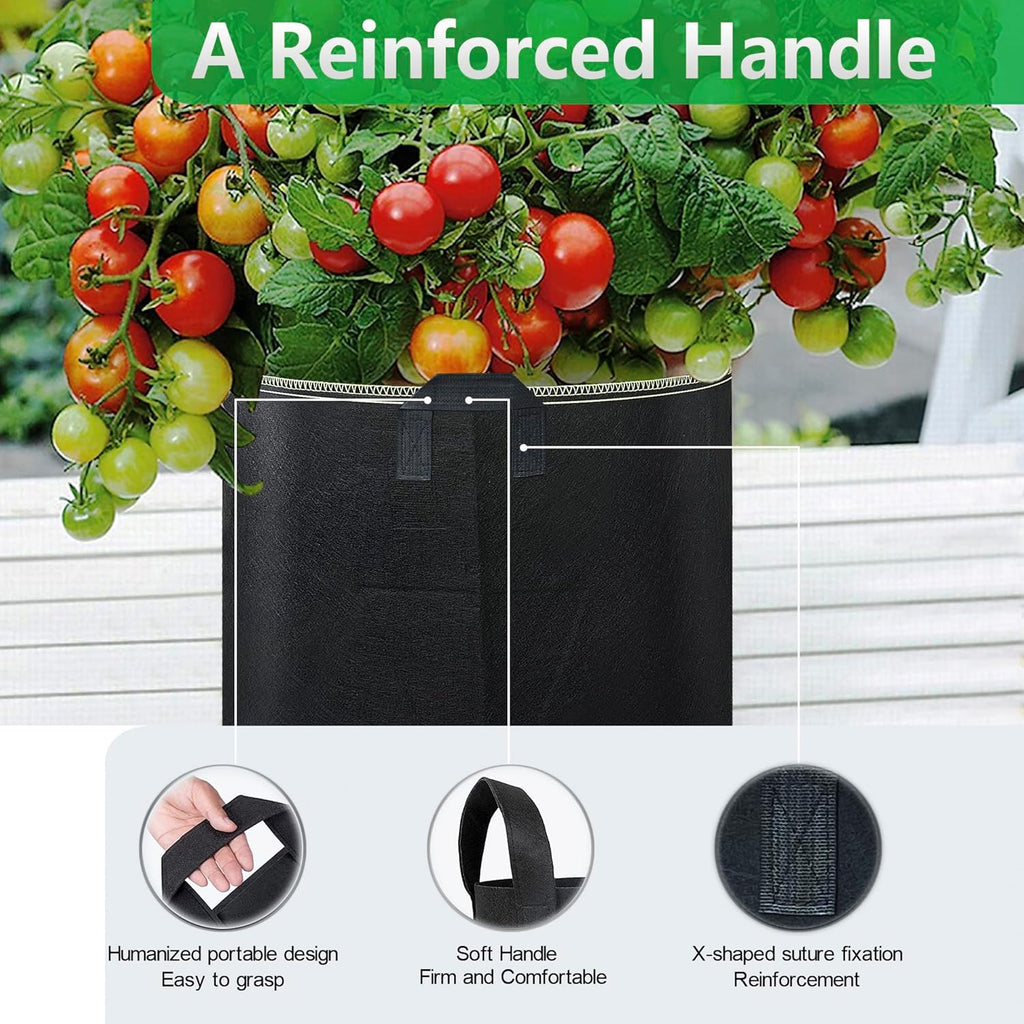 LINERY 10-Pack 15 Gallon Grow Bag Planting Black Heavy Duty Thickened Grow Bag with Handles Non-Woven Fabric Plant Pots (10-Pack 15 Gallon)