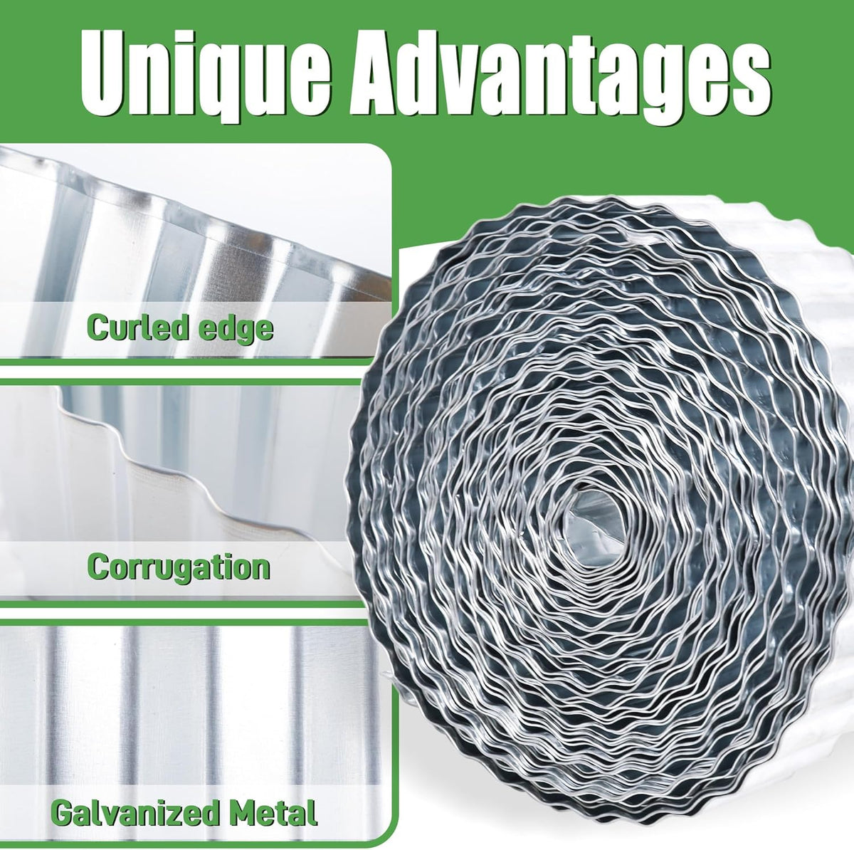 Metal Corrugated Garden Edging, 4" x 50Ft Garden Edging Border for Garden and Flower Bed, Landscape Edging for Grass Barrier, Sidewalk, Lawn and Yard, Silvery