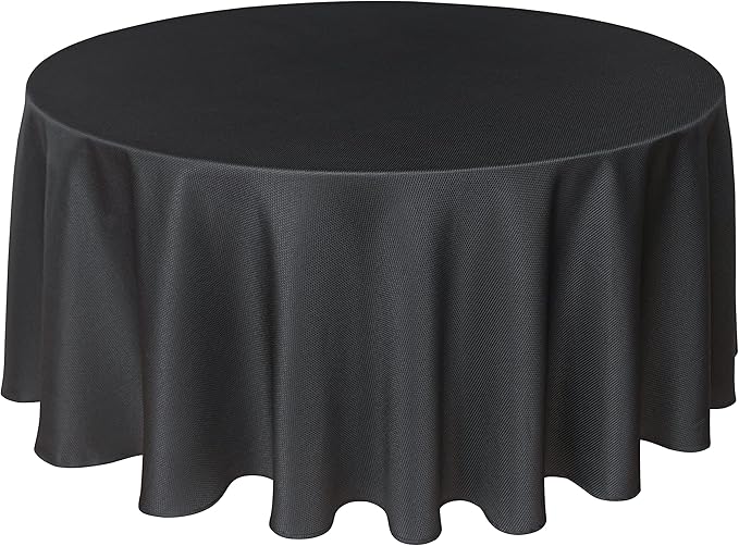 Biscaynebay Textured Fabric Round Tablecloths 90", Black Water Resistant Washable Table Cloths Circle Folding Table Covers Linen for Dining, Kitchen, Wedding & Parties, etc