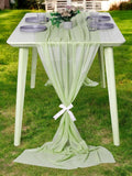MDS 25 Pack 10ft Chiffon Table Runner 29 x 120 Inches Sheer Wedding Runner Romantic Rustic Table Runner for Wedding Decorations, Birthday Parties, Bridal Shower Party Arch Decor - Sage Green