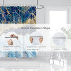 Marble Shower Curtain, Blue Marble Shower Curtain Set, Abstract Luxury Blue Golden Glitter Veins Texture Marble Shower Curtains for Bathroom, Waterproof Fabric with 12 Hooks, 72 x 72 inches