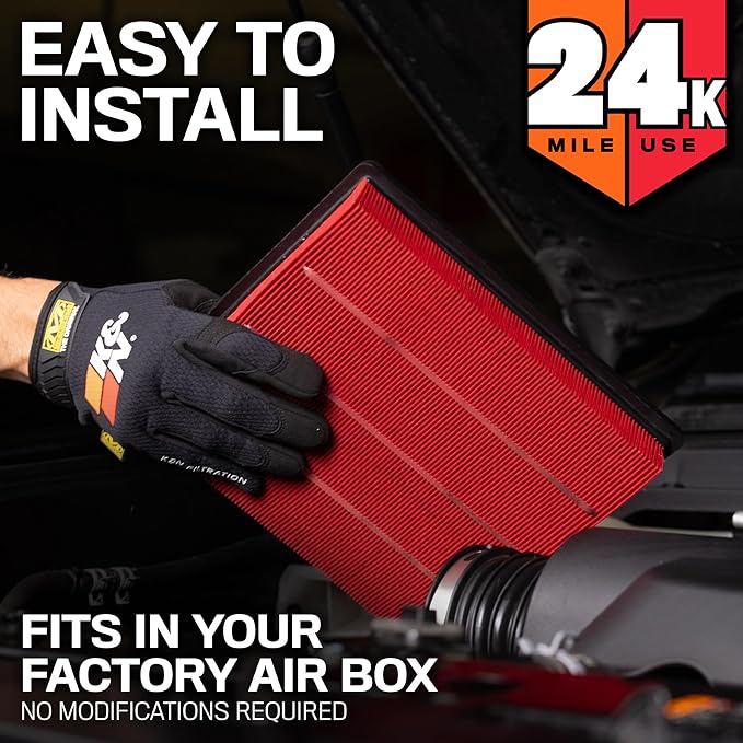 K&N Engine Air Filter: Extended Life 24,000 Mile Replacement Air Filter: Compatible with 2010-2019 Jeep/Dodge SUV V6/V8 (Grand Cherokee, Durango), KNX-2457