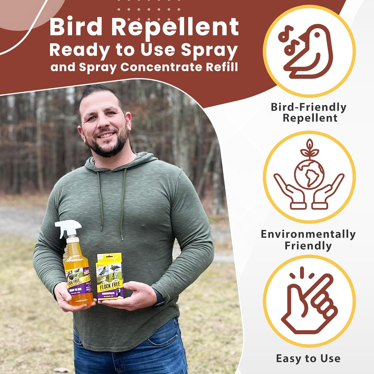 Bird Repellent Spray Bundle, Ready to Use Bird Spray 32oz + Concentrate 4oz Refill
