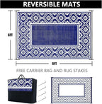Plastic Outdoor Rug 6'x9' Waterproof Camping Carpet Outside Area Rug Reversible Light Blue Rugs for RV Deck Entryance Porch Picnic Balcony Beach