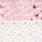 LeZakaa Christmas Pink Wrapping Paper Mini Roll, Reindeer & Snowflake, Metallic Foil, Rose Gold Foil Reversible Design for Festive Winter Holiday, Family Gathering, 17 inches x 32.8 Feet