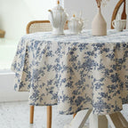 Pastoral Round Tablecloth - 60 Inch Dia. - Beige Linen Table Cloth - Washable Table Cover with Dust-Proof Wrinkle Resistant for Restaurant, Picnic, Indoor and Outdoor Dining, Floral (Dark Blue)