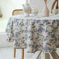 Pastoral Round Tablecloth - 48 Inch Dia. - Beige Linen Table Cloth - Washable Table Cover with Dust-Proof Wrinkle Resistant for Restaurant, Picnic, Indoor and Outdoor Dining, Floral (Dark Blue)