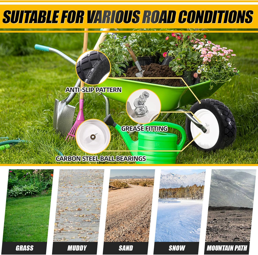MZREXN 4.80/4.00-8" Flat Free Tire and Wheel, 15" Solid Wheelbarrow Tires, 3.00-4.00/4.80-8" with 5/8" & 3/4" Bearings, 3" Centered Hub for Hand Truck Garden Trailers Utility Cart Yard Wagon White