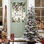 Baccessor Christmas House Flag 28x40 Inch Double Sided Poinsettia Holly Red Berries Floral Welcome Winter Lage Garden Flag Farmhouse Vintage Outside Outdoor Yard Holiday Decoration