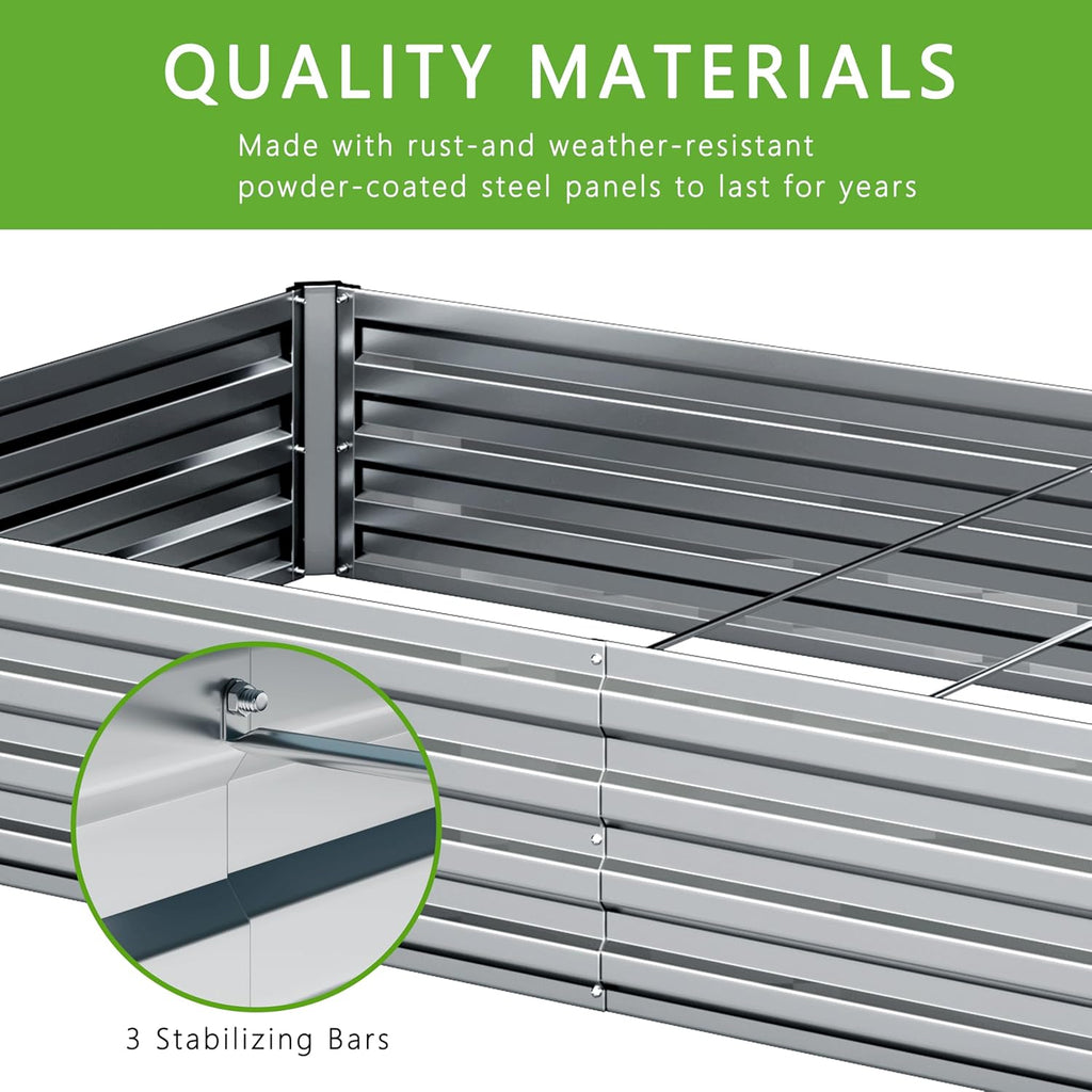 2PCS 12x4x1FT Galvanized Raised Garden Bed Kit,Vegetable Boxes-Rectangle Metal Flower Box,Large Planter Raised Beds Outdoor Garden for Planting,Fruit,Herb-Sliver