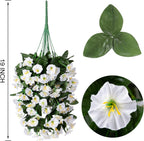 HyeFlora Artificial Fake Hanging Flowers Plants Vines for Outdoor Summer Decoration, 2PCS Faux Silk White Morning Glory Look Real UV Resistant for Home Outside Planter Porch Patio