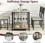 4 EVER WINNER Dining Room Table Set for 4, 55" Kitchen Table Set with Storage Shelf, Wine Rack & Wine Glasses Holder, Dining Table Set with 2 Chairs and Bench for Dining Room, Kitchen, Grey