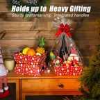 Cholemy 27 Pcs Christmas Baskets for Gifts Empty, Include Gift Baskets Empty with Handles Basket Bags and Red Pull Bows Cardboard Bags Kit for Xmas Birthday Holiday Wedding Party