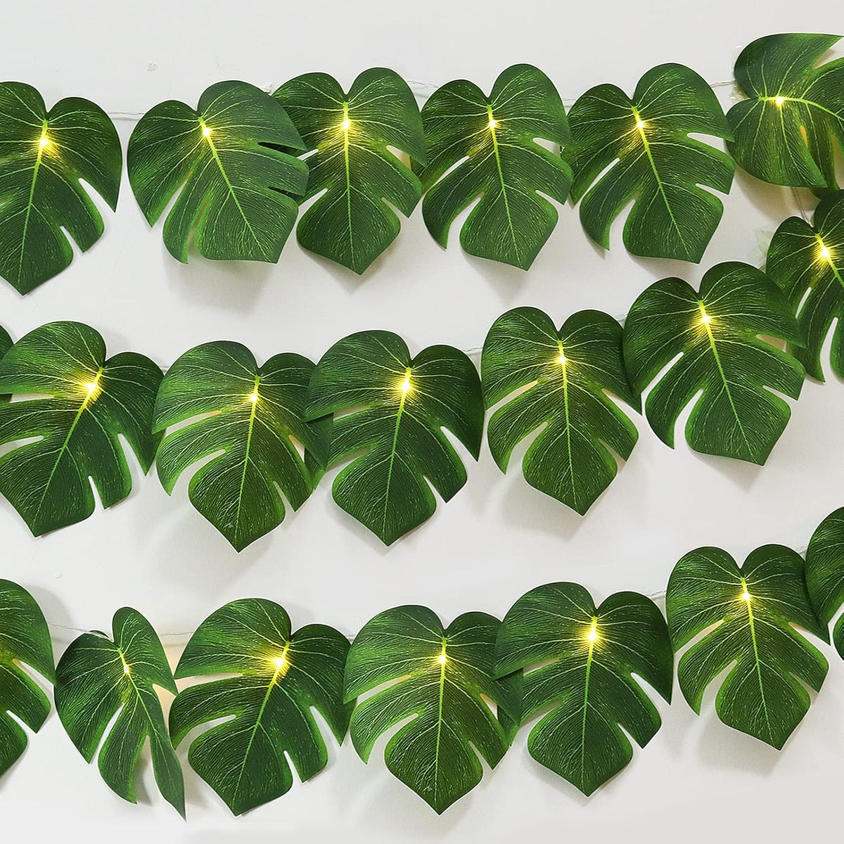 RECUTMS Artificial Tropical Palm Leaves String Lights, Large Size 20 LED Monstera Leaf Wall Hanging Vine Greenery,Outdoor Indoor Hawaiian Luau Jungle Beach Safari Baby Shower Party Spring Summer Decor