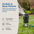 Orbit H2O-Six Gear-Drive Sprinkler on Metal T-Spike - Customizable Lawn Watering Coverage - Multi-Pattern Rotating Head with Adjustable Spray Range - Durable Outdoor Yard Irrigation Sprinkler - 58573