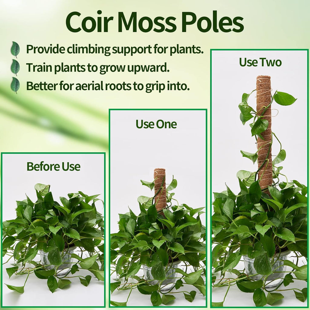6 Pcs Moss Pole Extending to 68 Inches for Plants Monstera, Plant Support Stakes for Indoor Climbing Plants Grow Upwards, with 65ft Twist Ties, 13ft Jute Rope, 6.5ft Hook-and-Loop Strip