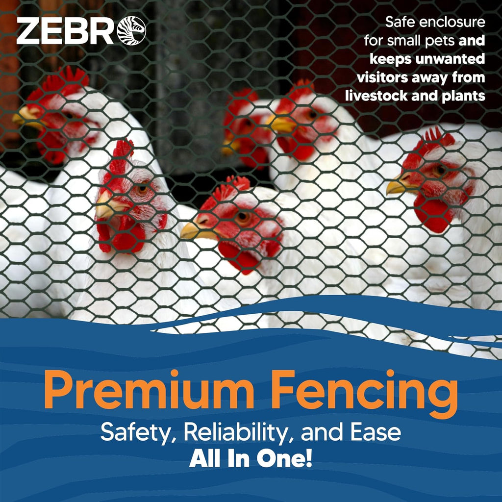 Zebro Plastic Chicken Wire Fence – Flexible Poultry Netting & Garden Fence for Chicken Coops, Rabbits, Pet Enclosures & Landscaping – Weatherproof & Rust-Free - 4' x 25' Green