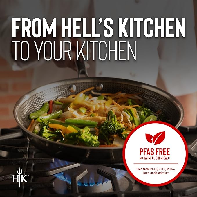 Hell's Kitchen Hybrid 5 Pc Cookware Set, Tri-Clad Stainless Steel and Nonstick Ceramic, PFAS Free, no PFOA, no PTFE, no Teflon, Non Toxic Cookware, Metal Utensil Safe, All Cooktops and Oven Safe