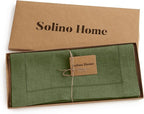 Solino Home Linen Table Runner 48 Inches - 100% Pure Linen Olive Hemstitch Table Runner 14 x 48 Inch Ideal for Dresser and Coffee Tables - Classic Hemstitch - Thanksgiving
