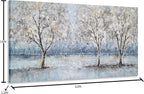 NdcSkyArt Blue Grey Tree Paintings Hand Painted Canvas Wall Art with Gold Foil Modern Abstract Grey Contemporary Rustic Farmhouse Family Tree Landscape Pictures Scenery Artwork