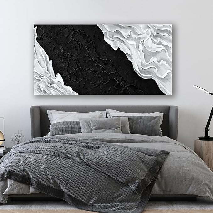 YISXINOAG Large Abstract Wall Art For Living Room Black And White Canvas Art Wall Decor Picture Painting Maximalist Decor Artwork For Bedroom Dinning Room Canvas Art Modern Home Wall Decor 29x58 In