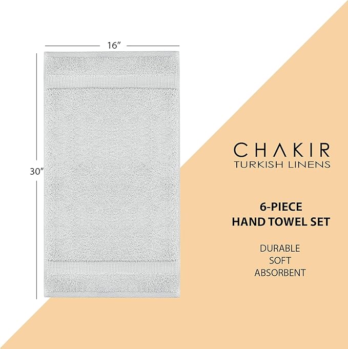 Chakir Turkish Linens | Hotel & Spa Quality 100% Cotton Premium Turkish Towels | Soft & Absorbent (6-Piece Hand Towels, Silver Gray)