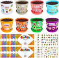 Domensi 30 Pack Garden Pot Craft Kit 4 Inch DIY Hello Spring Crafts for Kids Bulk Plastic Flower Plant Pot Plastic Planter with Tray Drainage Holes with Tag, Certificate of Award, Sticker