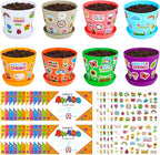 Domensi 30 Pack Garden Pot Craft Kit 4 Inch DIY Hello Spring Crafts for Kids Bulk Plastic Flower Plant Pot Plastic Planter with Tray Drainage Holes with Tag, Certificate of Award, Sticker