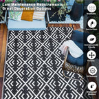 RV Outdoor Rug Waterproof Mat Outdoor Rugs 9'x12' for Patios Clearance Carpet Outdoor Camping Rugs Large Plastic Straw Rug(8x10ft Geometric Black&White)