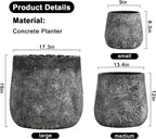 Craft flowerpots 18"+13"+9" Dia Round Concrete Planter Set of 3 Large Outdoor/Indoor Planter Pots Containers with Drainage Holes and Rubber Plug for Home Garden (Dark Gray, Large)