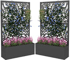 2PCS Metal Planter Box with Trellis,70.9"x47.2"x15.7" Raised Garden Bed with Drainage Holes, Privacy Planters for Outdoor Garden Bed for Climbing Plants,Vegetables,and Vines, Black-Flower
