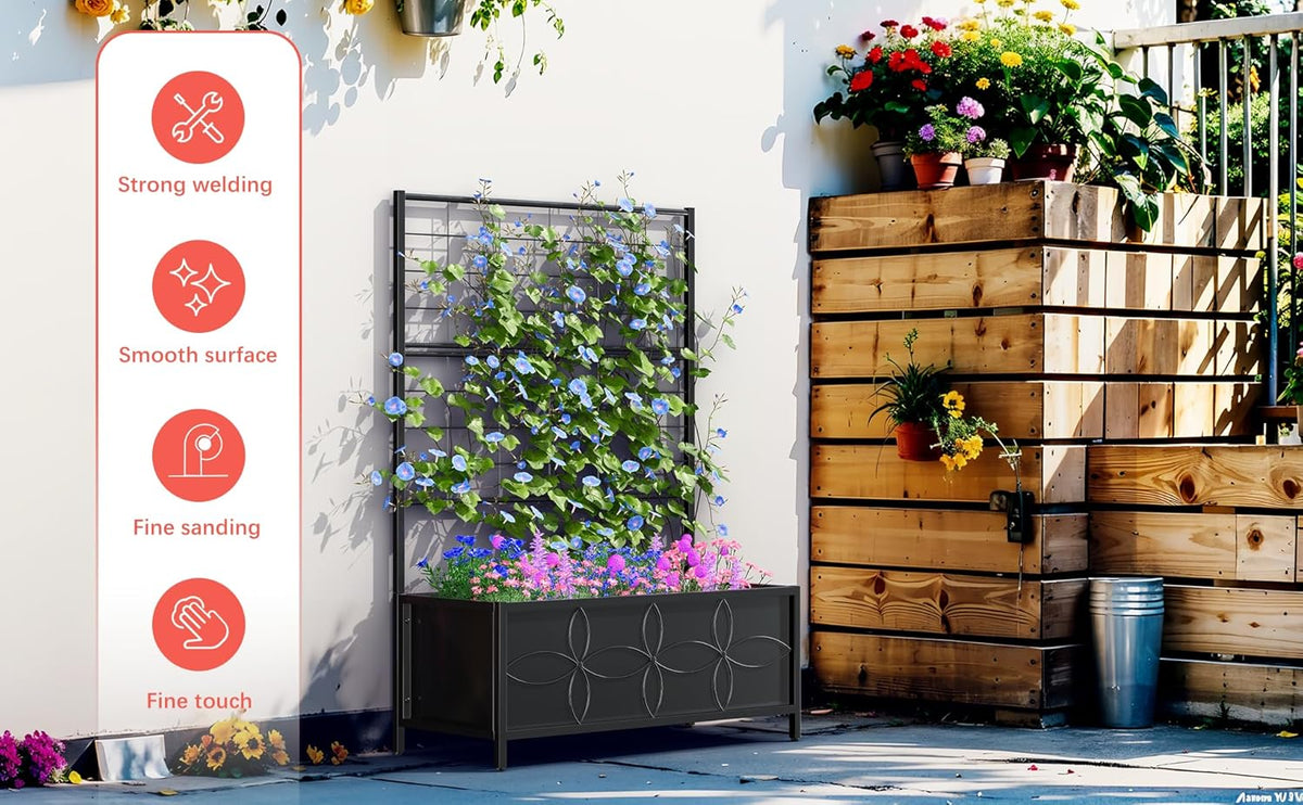 Zhongma Sturdy Raised Garden Bed with Trellis (15.75 x 35.43 x 48.8 in) for Vegetables Flower, Planter Box for Backyard Patio Balcony