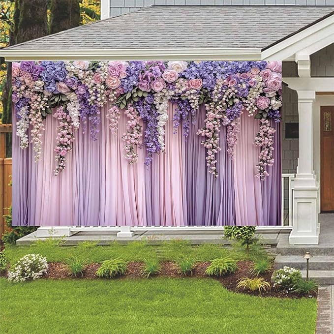 12x10ft Purple Flower Wedding Photography Backdrop Lavender Floral Wedding Bridal Photography Backdrop Anniversary Birthday Baby Shower Girl Party Banner Photo Booth Props Background Wall Decor