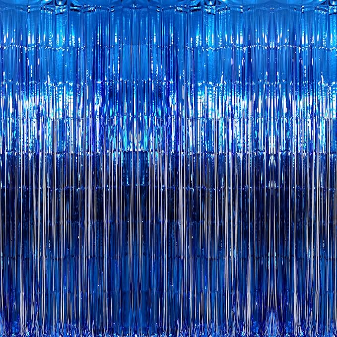 GOER 3.2 ft x 9.8 ft Metallic Tinsel Foil Fringe Curtains Party Photo Backdrop Party Streamers for Birthday,Graduation,New Year Eve Decorations Wedding Decor (Navy Blue,1 Pack)