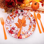 NOCCUR 180PCS Thanksgiving Plastic Silverware Disposable - Orange Plastic Cutlery Include 60 Forks, 60 Spoons, 60 Knives Ideal for Fall Party&Thanksgiving