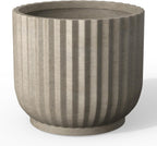 Kante Round Fulted Planter, 14 Inch Dia Large Concrete Plant Pots with Drainage Hole and Rubber Plug, Modern Decor for Indoor Outdoor Plants, Flower, Weathered Concrete