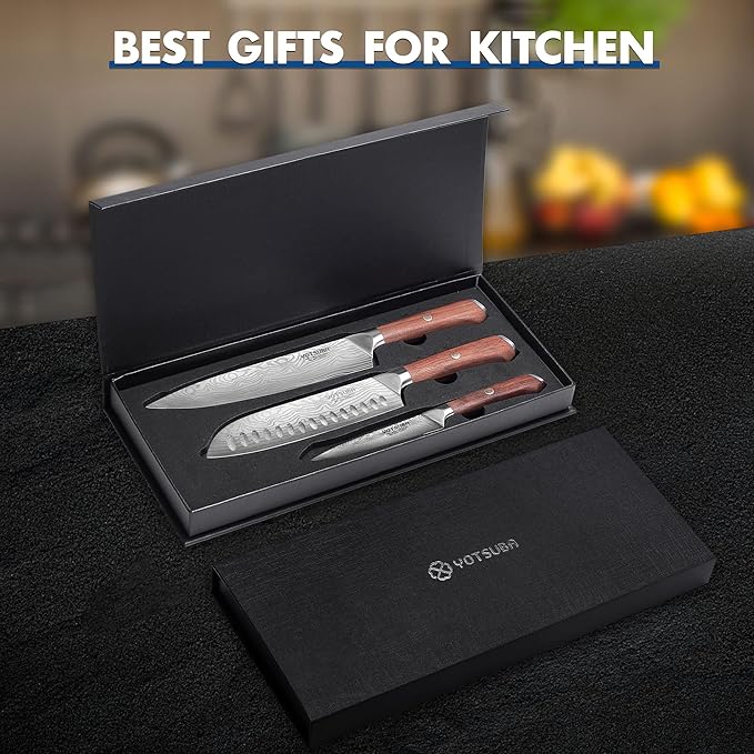 YOTSUBA Kitchen Knives Set, 3 Piece Chef Knife Set, Sharp High Carbon Stainless Steel Forged Blade Professional Kitchen Knife Set with Ergonomic Handle, Chef Knives Set for kitchen with Gift Box