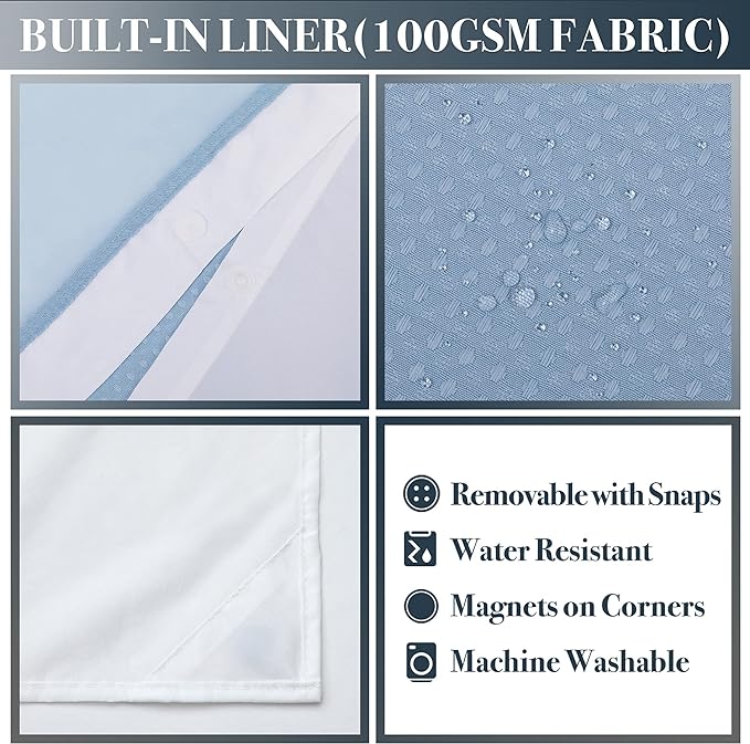 N&Y HOME Waffle Weave Shower Curtain with Snap-in Fabric Liner & Hooks Set - Hotel Style, Waterproof & Washable, Heavyweight Fabric & Mesh Top Window - 71x72, Blue