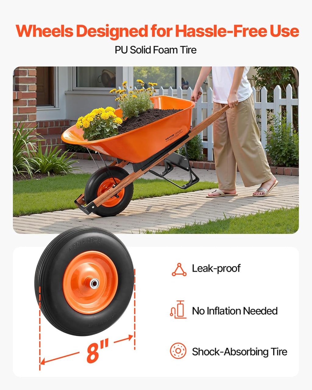 VEVOR Wheelbarrow Cart, 6 Cu. Ft. Load & 330 lbs Capacity, One Wheel Garden Dump Cart Wheel Barrow with Metal Handle & 16" Wide Track Wheels, Easy Loading Utility Yard Cart & Wagons for Lawn Farm