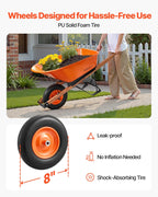 VEVOR Wheelbarrow Cart, 6 Cu. Ft. Load & 330 lbs Capacity, One Wheel Garden Dump Cart Wheel Barrow with Metal Handle & 16" Wide Track Wheels, Easy Loading Utility Yard Cart & Wagons for Lawn Farm