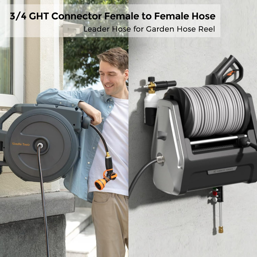Giraffe Tools Leader Hose 8ft x 5/8", Custom Length, Heavy Duty, No Kink, Flexible, Rubber Garden Hose, Leakproof Water Hose with Female to Female Fittings, 600 Burst PSI