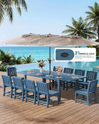 SERWALL Outdoor Dining Chairs Set of 2, All-Weather HDPE Patio Armless Chairs, Blue