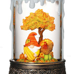 Fall Snow Globe Lantern Fall Decor Candle Shape with Gnome and Turkey, Lighted Thanksgiving Decorations with Timer Swirling Glitter for Tabletop Autumn Festival Harvest Day