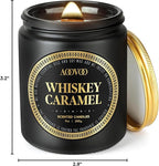 AOOVOO Scented Candles for Men - Premium Whiskey Caramel Candle for Home Scented | Crackling Wood Wick Soy Candles | Strong Fragranced Masculine Black Jar Candle Gift for Women & Men, AO-LZY0157