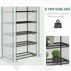 Outsunny 5 Tier Mini Greenhouse, 76" x 35.4" x 19.3" Small Portable Greenhouse with Reinforced PE Cover, Roll-Up Zippered Door, for Indoor Outdoor Garden Yard Backyard, White