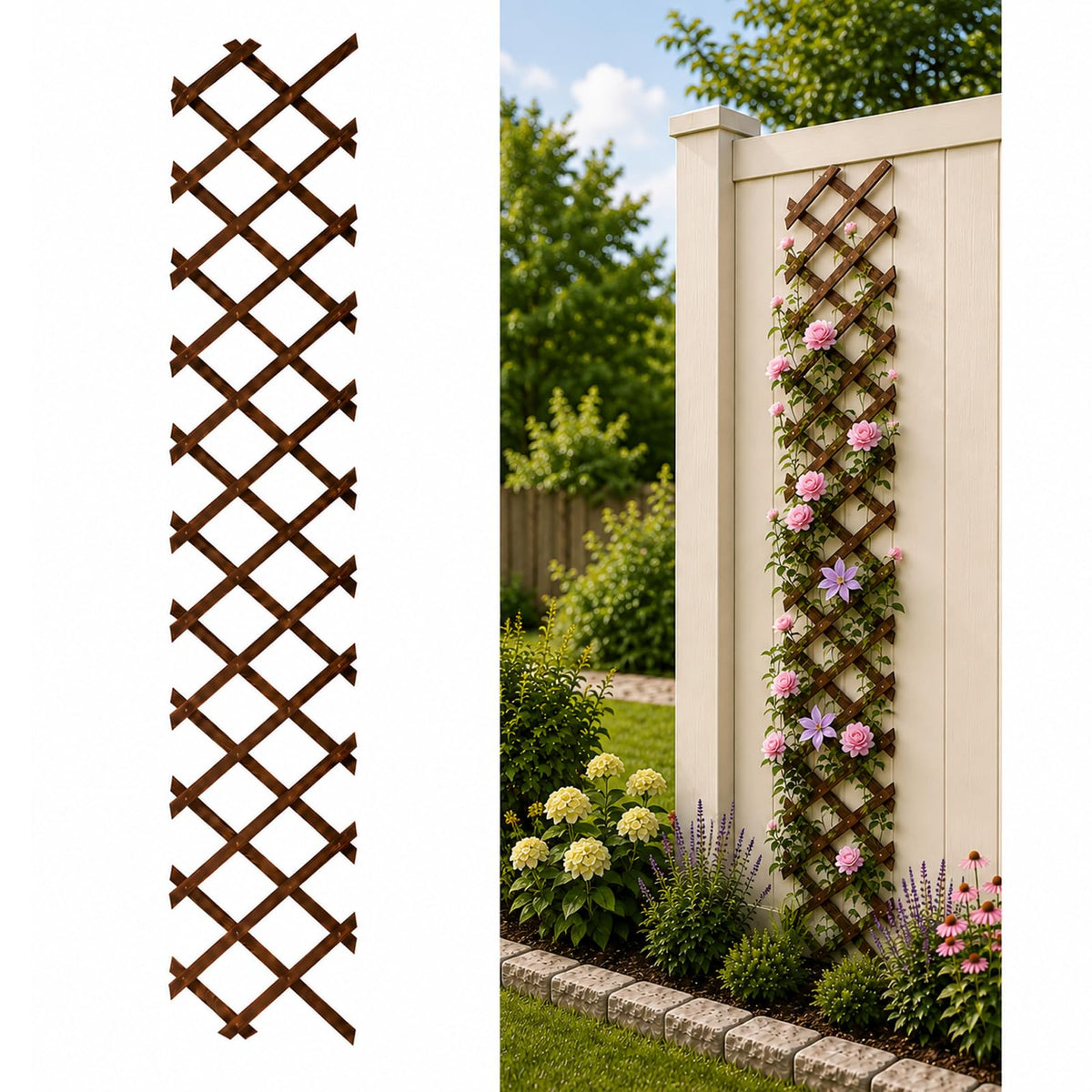 Expandable Garden Trellis, 13" x 68" Trellis for Climbing Plants Outdoor, Wooden Lattice Fence Wall Panel Lattice Panels for Outside, for Climbing Plants Vine Ivy Rose Cucumbers Clematis (1PCS)