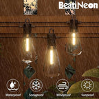 Outdoor String Lights 100 ft, LED Patio Lights with 52（50+2 Spare ST38 Shatterproof Bulbs, IP 65 Waterproof, Outside Hanging Light for Cafe Bistro Backyard